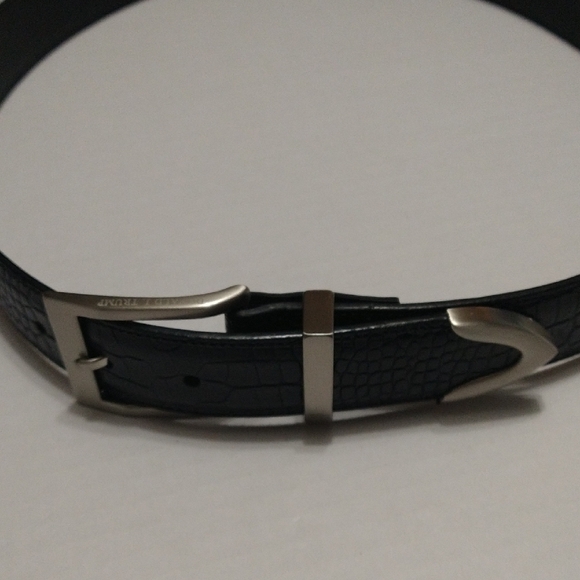 Donald Trump Black Textured Belt with Silver Buckle Size 34 - Picture 1 of 16